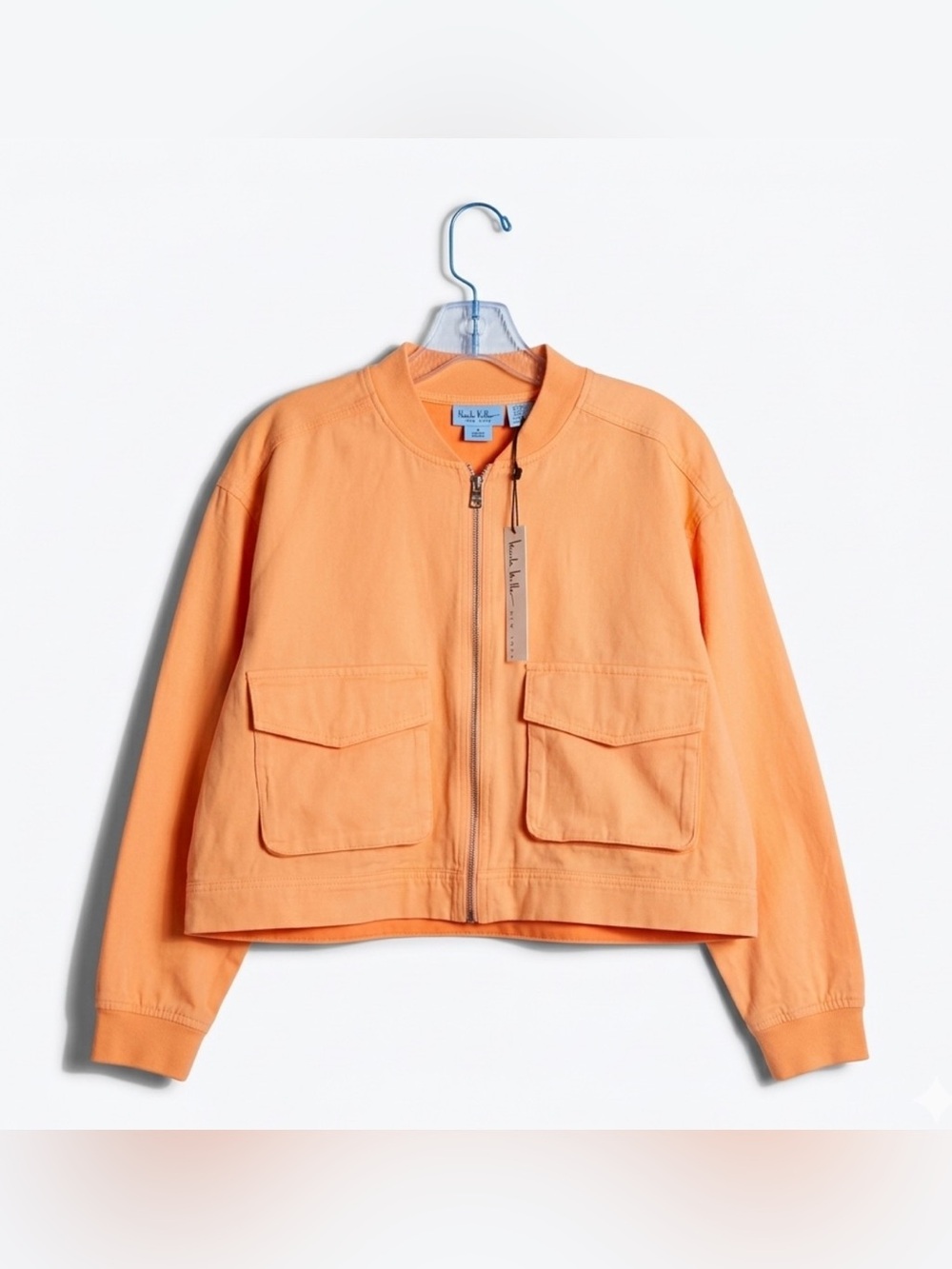 Nicole Miller New York Small Peach Cropped Utility Bomber Jacket NWT